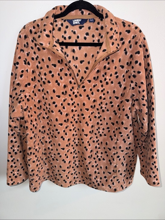 Lands' End Tops - Lands' End Women's Cheetah-Print Half-Zip Fleece Pullover - Tan & Black Size 1X
